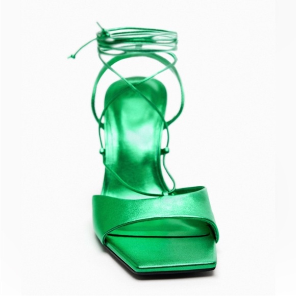 ZARA METALLIC LACE UP 100% LEATHER SANDALS - Picture 5 of 11